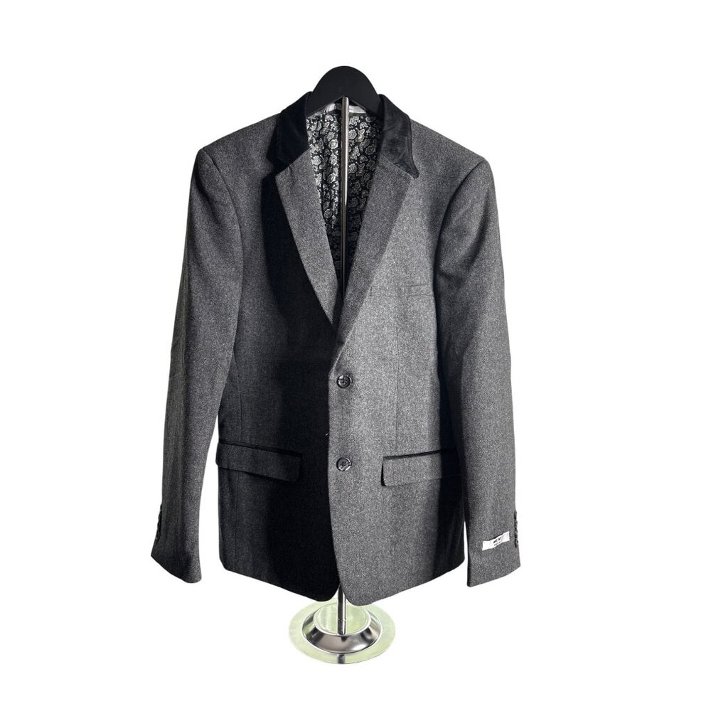 WD.NY Black Mens Charcoal Blazer Jacket With Paisley Lining Size M